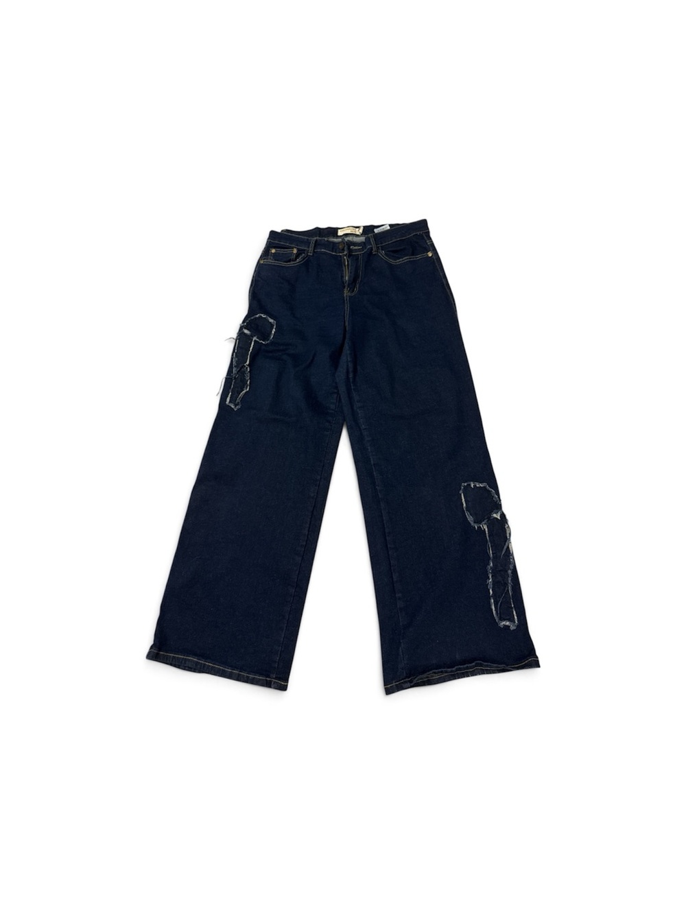 Celebrity Ace Dark Wash Wide Leg Jeans with Contrast Bow Patch Details